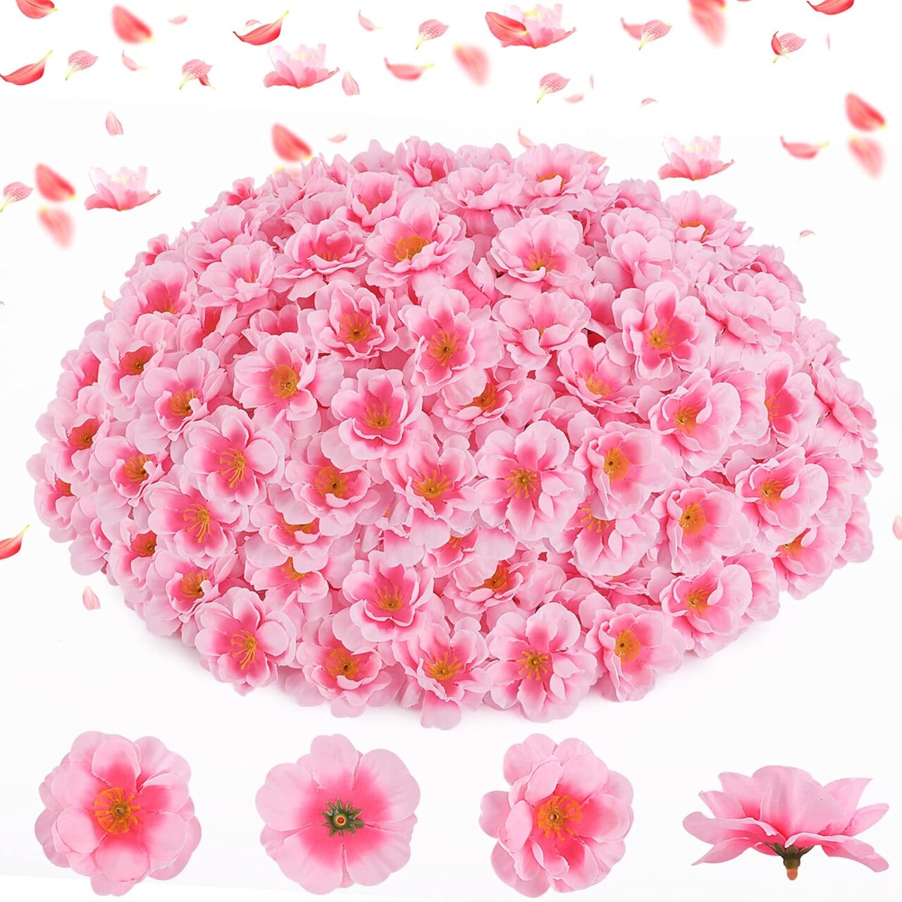 Cherry Blossom Heads,100pcs Artificial Fake Silk Cherry Blossom Petals Sakura Floral Head Decor for Craft Wedding Party